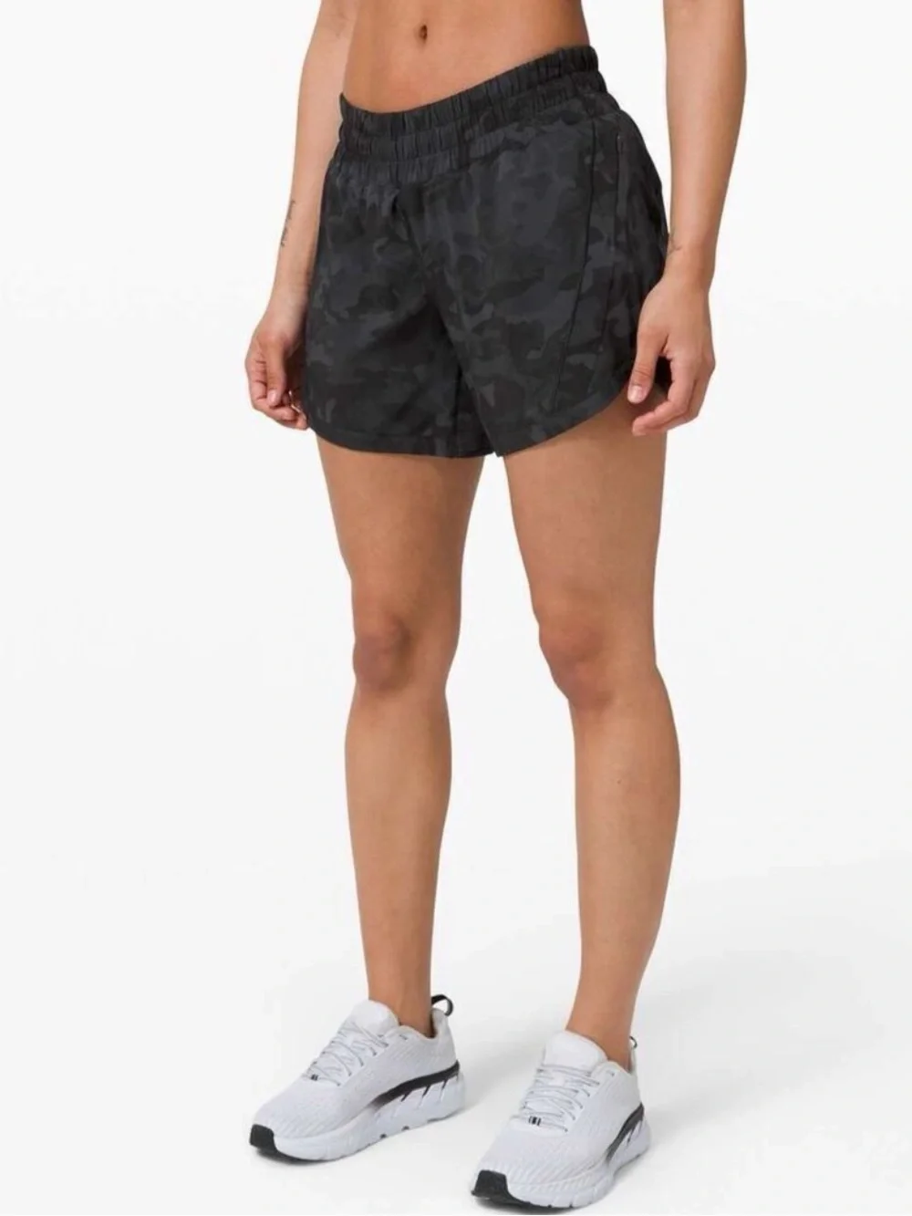 Lululemon Women's Track That Mid-Rise Shorts 5” in Camo Deep Coal
